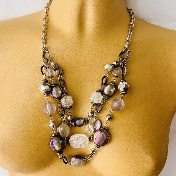 Ruby Rd Necklace Layered Chunky Statement Frosted Carnival Lucite Glass 4422 - Picture 1 of 12